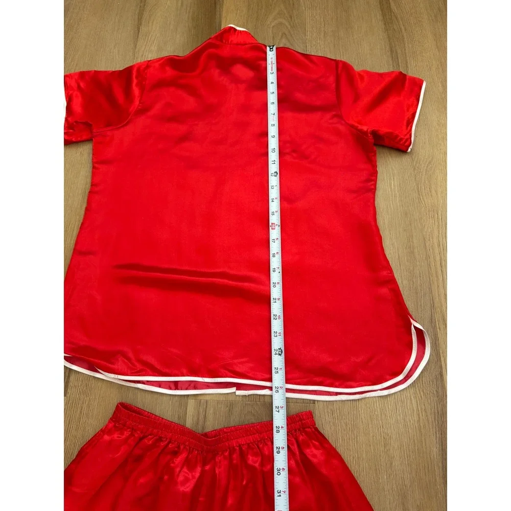 Vtg Golden Dragon Chinese Red Silk Blend Pajama Set Phoenix Embroidery 2pc
